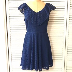 Sequin Hearts Dress Dark Blue Party V-neck Ruffle